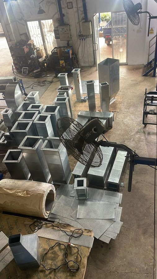 Galvanised and stainless ductwork in the fabrication workshop